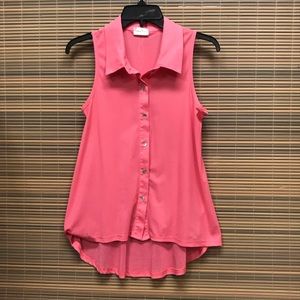 Pink, Button Down Mary Jane Sleeveless Top
